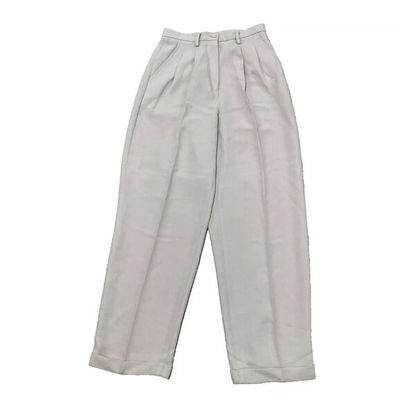 INC International Concepts Pleated Pants Women 8 Wide Cuff Cream High Rise 27x28 - Picture 10 of 16